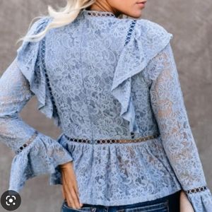 VICI Exclusive// Our Whispers Of Autumn Wind Ruffle Lace Peplum Top (Large)